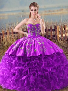 Hot Sale Eggplant Purple and Purple Sleeveless Embroidery and Ruffles Lace Up Sweet 16 Dresses
