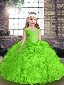 Ball Gowns Beading and Ruffles Kids Formal Wear Lace Up Organza Sleeveless Floor Length