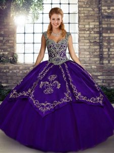 Customized Purple Ball Gowns Beading and Embroidery Quinceanera Dresses Lace Up Tulle Sleeveless Floor Length
