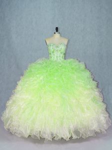 Modern Multi-color Organza Lace Up Sweetheart Sleeveless Floor Length Quince Ball Gowns Beading and Ruffles