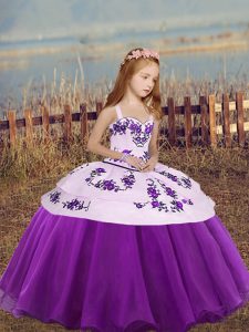 Customized Floor Length Ball Gowns Sleeveless Eggplant Purple Kids Pageant Dress Lace Up