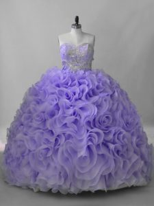 Fantastic Ball Gowns Sleeveless Lavender Quinceanera Gowns Brush Train Lace Up