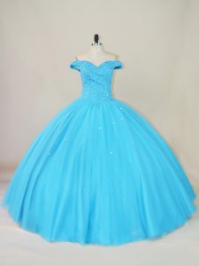 Suitable Blue Sleeveless Tulle Lace Up Sweet 16 Dresses for Sweet 16 and Quinceanera