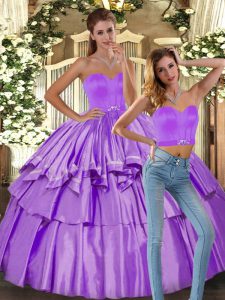 Modest Sleeveless Floor Length Ruffled Layers Backless Vestidos de Quinceanera with Lilac