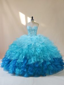 Trendy Multi-color Organza Lace Up Quinceanera Dresses Sleeveless Floor Length Beading and Ruffles