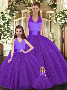 Dynamic Purple Quinceanera Dresses Sweet 16 and Quinceanera with Ruching Halter Top Sleeveless Lace Up