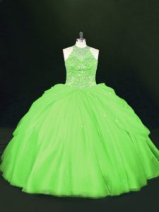 Flirting Ball Gowns Beading 15 Quinceanera Dress Lace Up Tulle Sleeveless Floor Length