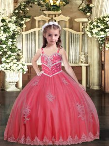 Watermelon Red Little Girls Pageant Dress Wholesale Sweet 16 and Wedding Party with Beading and Appliques Straps Sleeveless Lace Up