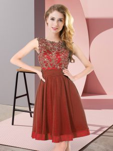 Dazzling Rust Red Sleeveless Beading and Appliques Mini Length Damas Dress