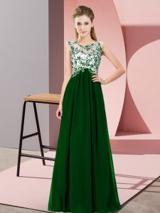 Fashionable Sleeveless Floor Length Beading and Appliques Zipper Quinceanera Court Dresses with Dark Green