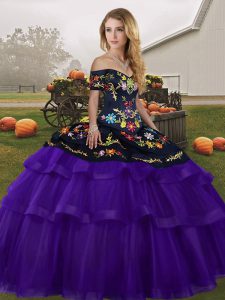 Ball Gowns Sleeveless Black And Purple Vestidos de Quinceanera Brush Train Lace Up