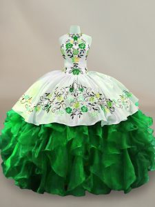 Smart Green Organza Lace Up Quinceanera Dress Sleeveless Floor Length Embroidery and Ruffles