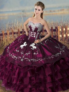 Decent Sweetheart Sleeveless Satin and Organza Sweet 16 Quinceanera Dress Embroidery and Ruffles Lace Up