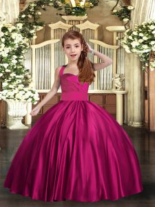 Fuchsia Sleeveless Satin Lace Up Little Girls Pageant Gowns for Party and Sweet 16 and Wedding Party