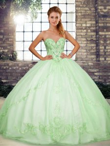 Perfect Beading and Embroidery Quinceanera Gowns Apple Green Lace Up Sleeveless Floor Length