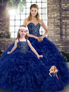 Customized Sweetheart Sleeveless Lace Up Quinceanera Dress Royal Blue Organza
