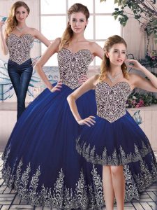 Graceful Sleeveless Lace Up Floor Length Embroidery Sweet 16 Quinceanera Dress