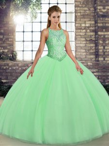 Green Lace Up Quince Ball Gowns Embroidery Sleeveless Floor Length