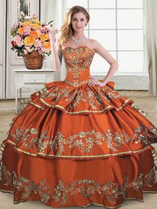 Ruffles and Ruffled Layers Vestidos de Quinceanera Rust Red Lace Up Sleeveless Floor Length