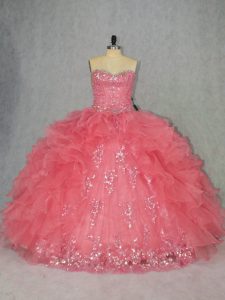 Sleeveless Lace Up Floor Length Beading and Ruffles 15 Quinceanera Dress
