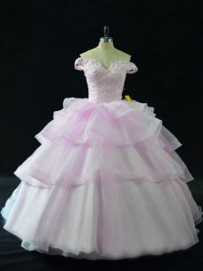 Best Selling Lilac Ball Gowns Beading and Ruffled Layers Quinceanera Dress Lace Up Organza Sleeveless