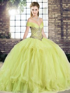 Yellow Green Off The Shoulder Neckline Beading and Ruffles Quinceanera Dresses Sleeveless Lace Up