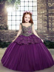 Sleeveless Beading and Appliques Lace Up Girls Pageant Dresses