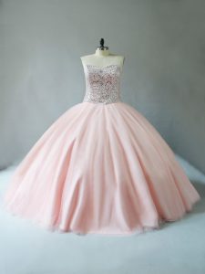 Amazing Sweetheart Sleeveless Lace Up Quinceanera Gowns Peach Tulle