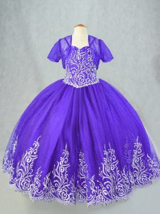 Top Selling Beading and Embroidery Little Girls Pageant Dress Wholesale Purple Lace Up Sleeveless Floor Length