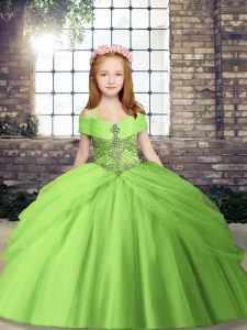 Yellow Green Lace Up Straps Beading Pageant Gowns For Girls Sleeveless