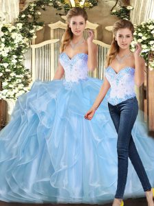 Custom Made Sleeveless Beading and Ruffles Lace Up Quinceanera Gown