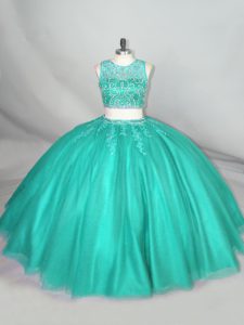 Custom Made Turquoise Sleeveless Beading Floor Length Quinceanera Dresses