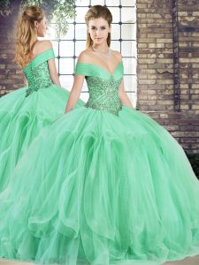Most Popular Sleeveless Lace Up Floor Length Beading and Ruffles 15 Quinceanera Dress
