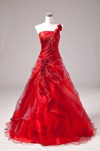 Red Ball Gowns Beading Quinceanera Dresses Lace Up Sleeveless Floor Length