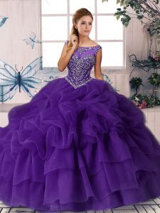 Fashionable Purple Sleeveless Beading and Pick Ups Zipper Vestidos de Quinceanera