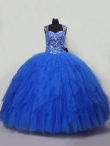 Glorious Blue Sleeveless Tulle Lace Up Vestidos de Quinceanera for Sweet 16 and Quinceanera