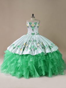 Sweetheart Sleeveless Sweet 16 Quinceanera Dress Brush Train Embroidery Green Organza