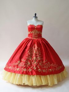 Eye-catching Sweetheart Sleeveless Lace Up Quinceanera Gown Red Satin