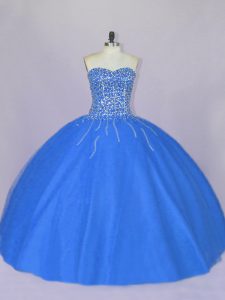 Elegant Blue Sleeveless Tulle Lace Up Sweet 16 Dresses for Sweet 16 and Quinceanera