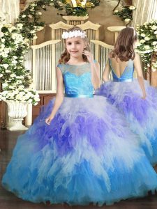 Scoop Sleeveless Backless Glitz Pageant Dress Multi-color Tulle