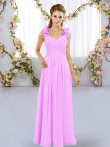 Chiffon Sleeveless Floor Length Quinceanera Court of Honor Dress and Hand Made Flower