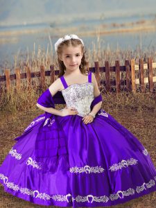 Best Selling Purple Kids Formal Wear Wedding Party with Beading and Embroidery Straps Sleeveless Lace Up