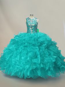 Pretty Sleeveless Beading and Ruffles Lace Up Ball Gown Prom Dress