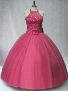 On Sale Red Sleeveless Floor Length Beading Lace Up Quinceanera Dress
