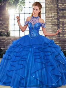Free and Easy Sleeveless Lace Up Floor Length Beading and Ruffles Sweet 16 Quinceanera Dress