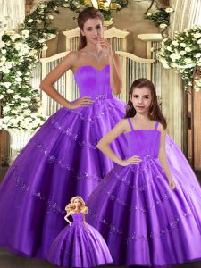 Traditional Ball Gowns Quinceanera Dresses Eggplant Purple Sweetheart Tulle Sleeveless Floor Length Lace Up