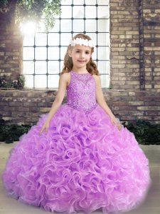 Vintage Sleeveless Floor Length Beading Lace Up Little Girl Pageant Dress with Lilac