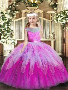 Multi-color Lace Up Scoop Lace and Ruffles Pageant Dress for Girls Tulle Sleeveless