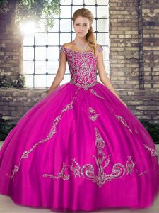 Glittering Off The Shoulder Sleeveless Tulle 15th Birthday Dress Beading and Embroidery Lace Up