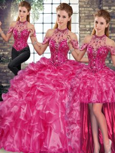 Stunning Organza Sleeveless Floor Length Ball Gown Prom Dress and Beading and Ruffles